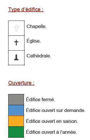 Légende de la carte du patrimoine religieux de Quimper et ses environs